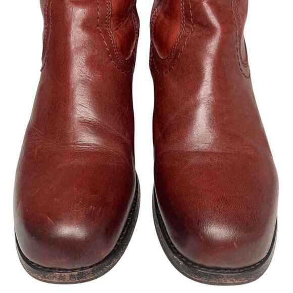 Frye Campus Short Heeled Boots Leather Western Square Toe Size 8.5 Burgundy - Picture 3 of 9